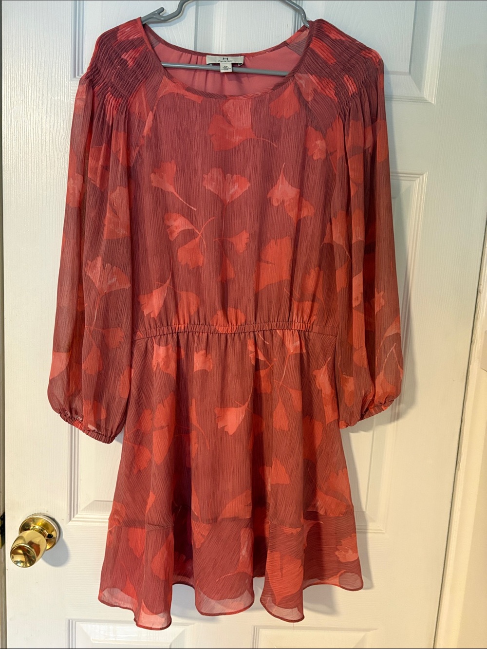 H halston Women's Coral Floral Long-Sleeve Mini Dress sz s